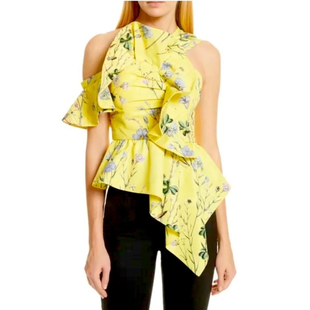 Self Portrait Asymmetrical Ruffle Sleeveless Top Floral Blouse Size UK 4, US 0